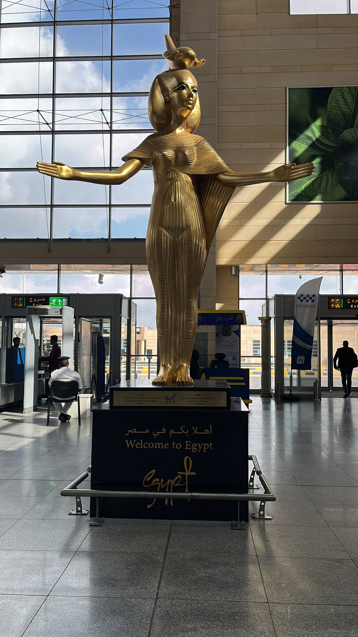 A statue inside an Egyptian terminal